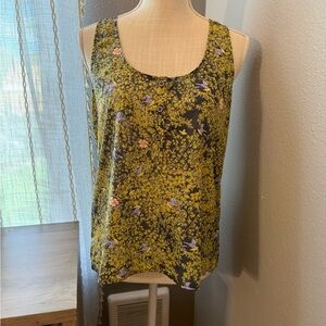Collective Concepts Yellow Blue Floral Bird Button-Front Lace Back cami, medium
